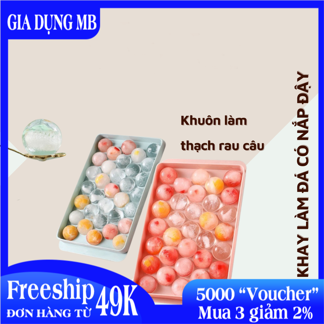 Khay làm đá viên tròn 33 ô, khay đá - khay làm đá hình tròn 33 viên, khay làm đá siêu hot, khay làm thạch, khay làm kem
