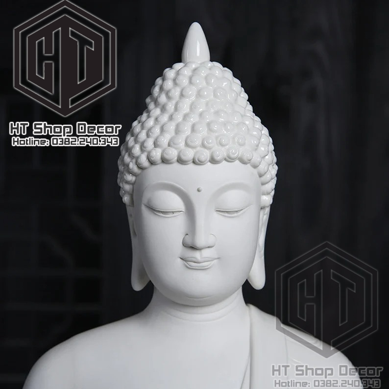 Tượng Thích Ca style Thái 30cm màu trắng sứ