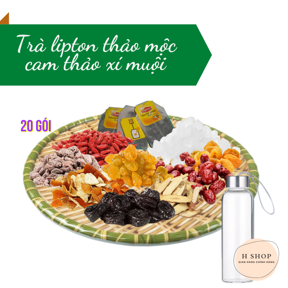Set 20 pack tea Lipton herb licorice factory no soot 10 taste enclosed glass jar 500 ml (don't bag) + box-summer heat