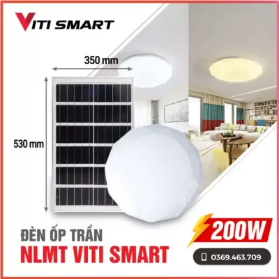 Đèn năng lượng mặt trời ốp trần trong nhà VITI SMART 200w. Den nang luong mat troi VITI SMART