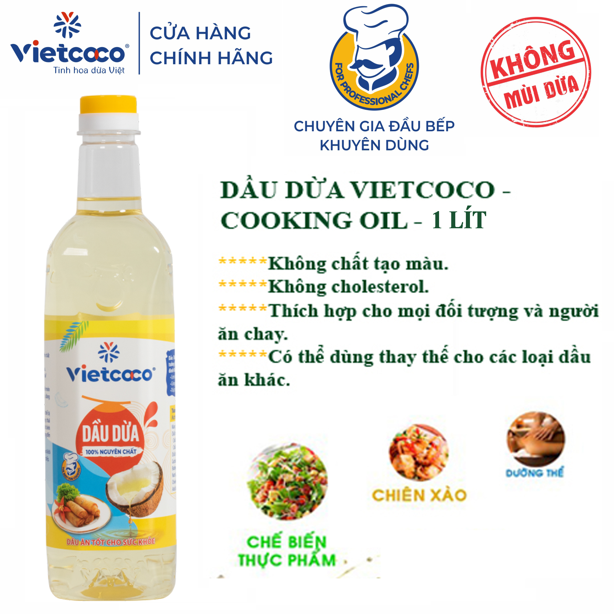 DẦU DỪA TINH LUYỆN VIETCOCO ( COOKING OIL) CHAI 1 LÍT