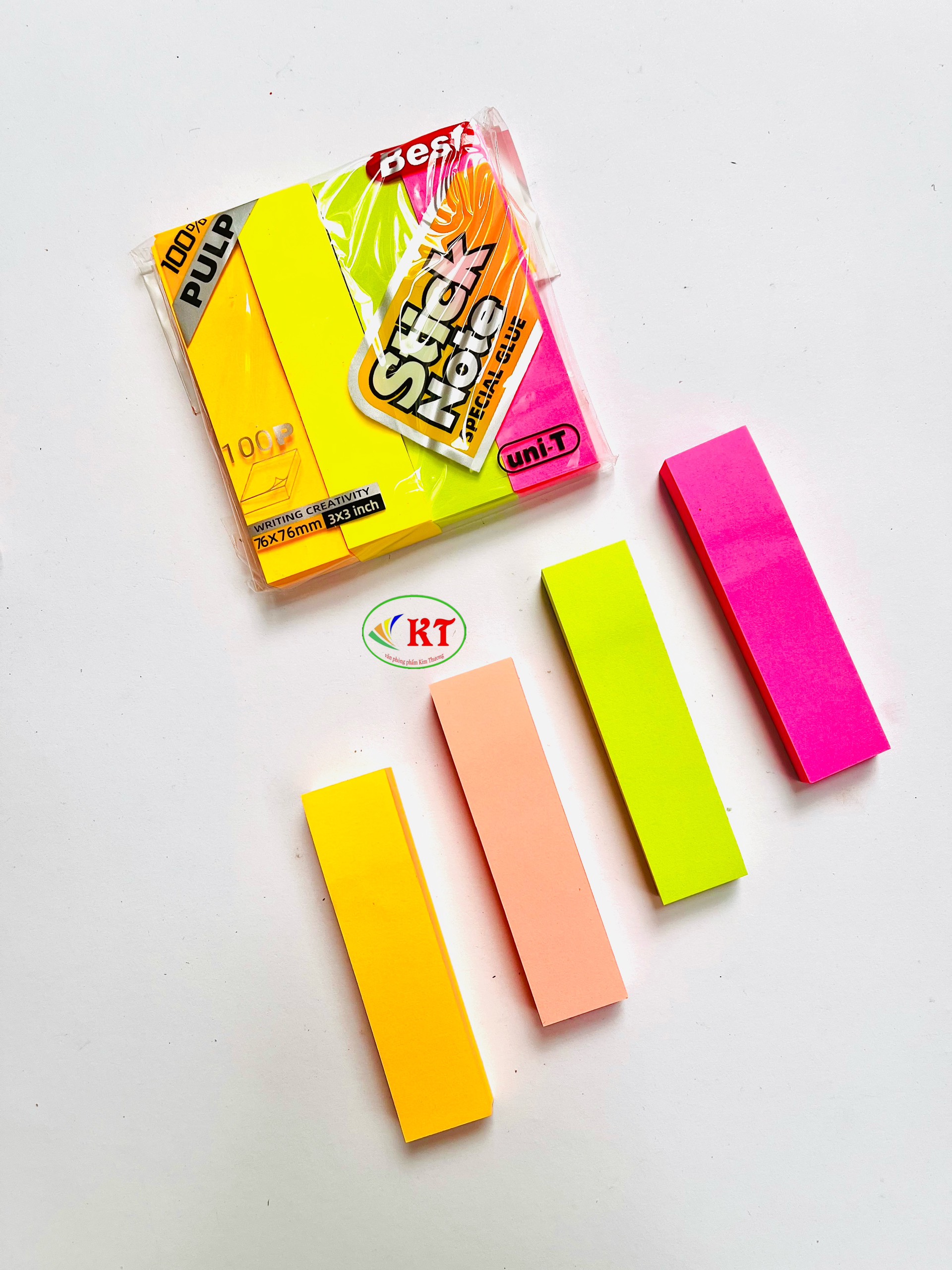 Note cắt 4 mảnh dài màu dạ quang