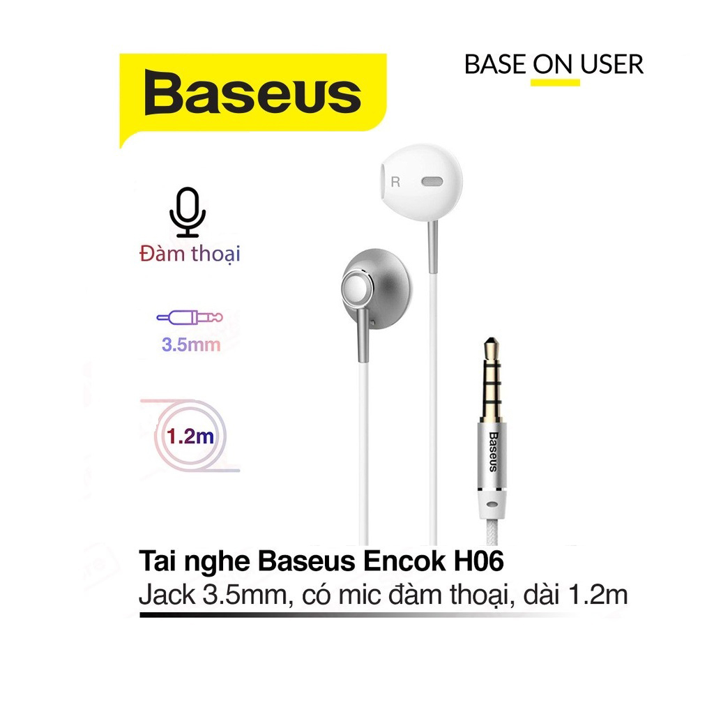 Tai nghe nhét tai jack 3.5mm Baseus Encok H06 dài 1.2M dây TPE vải cho Smartphone