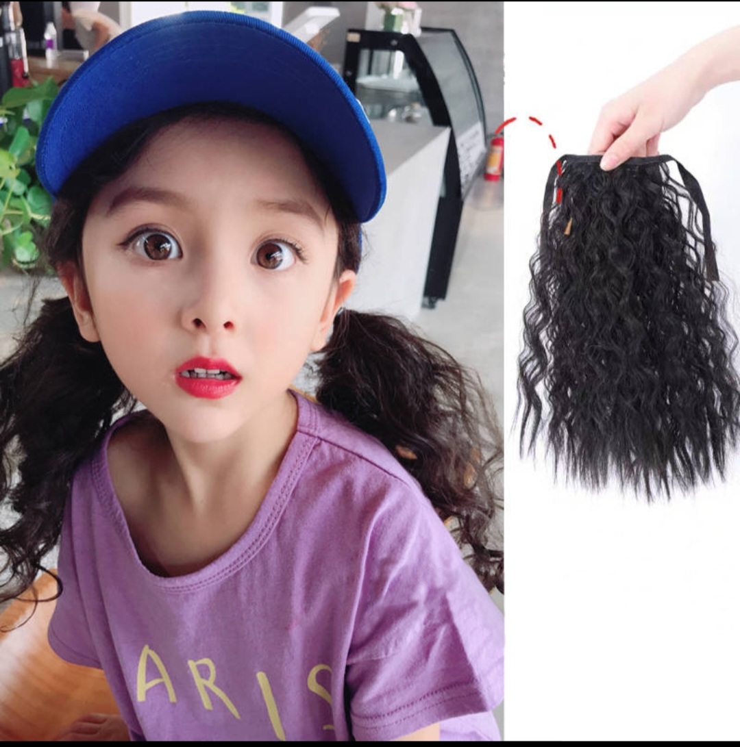 Tóc giả bé gái - tóc cột đuôi uốn xù mì ngắn dành cho bé gái qiqishop