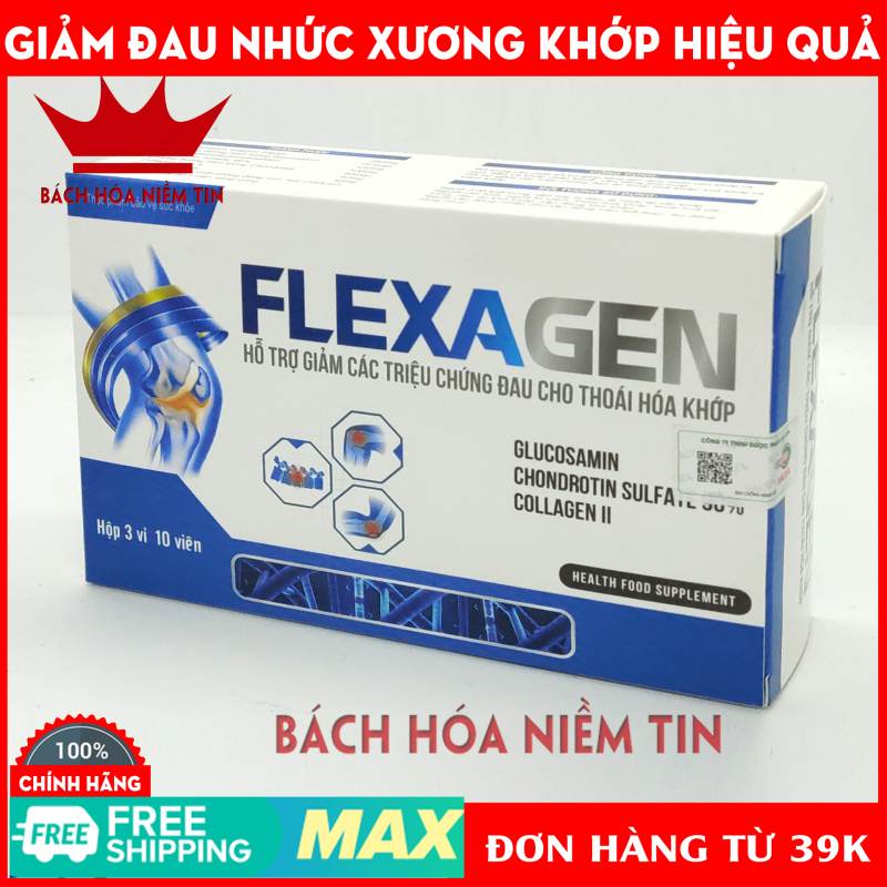 Viên uống giảm đau nhức xương khớp FLEXAGEN - Hộp 30 viên - Glucosamin kết hợp collagen, thảo dược - Hiệu quả nhanh - Hàng chính hãng