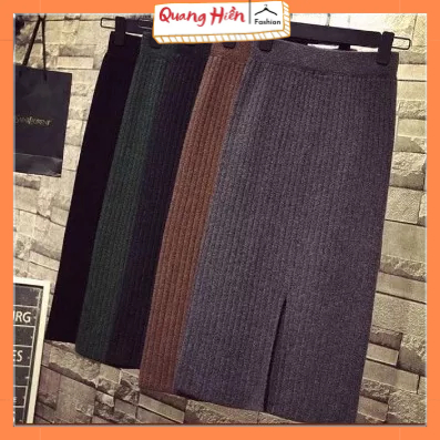 [Loại 1] Chân váy len MIDI Quảng Châu xẻ sau freesize MS150