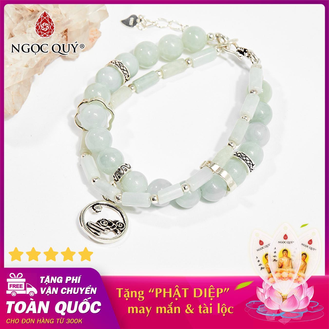 Vòng chuỗi hạt đeo tay 2 line đá cẩm thạch phỉ thúy size hạt 8mm - Ngọc Quý Gemstones