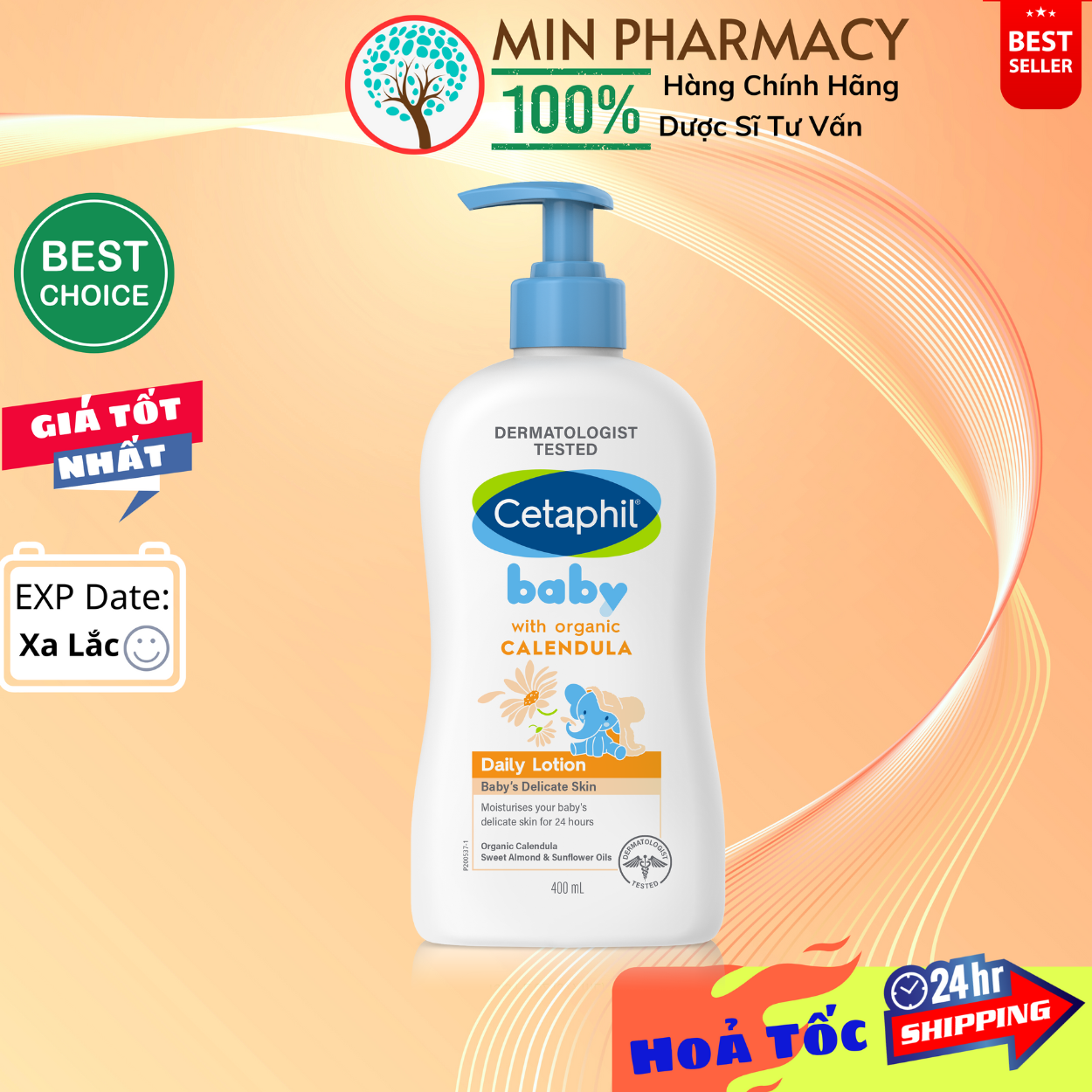 Sữa Dưỡng Ẩm Da Hàng Ngày Cho Bé CETAPHIL Chiết xuất hoa cúc Calendula hữu cơ 400ml Baby Daily Lotion with organic calendula - Minpharmacy