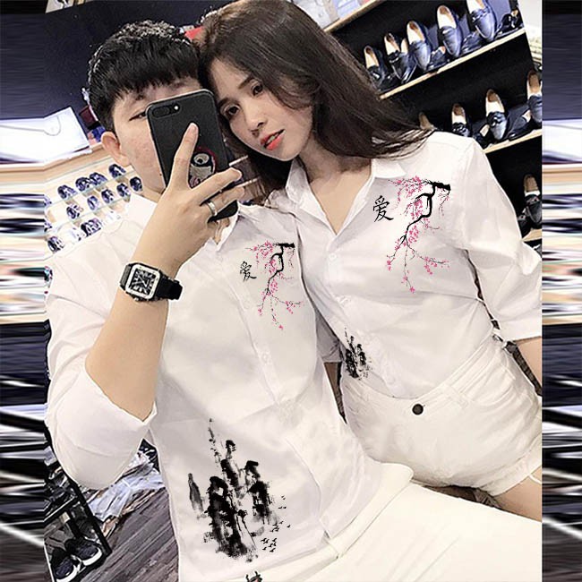 [HCM]Áo Sơ Mi Cặp Đôi Nam Nữ Họa Tiết Cao Cấp | Áo Đôi Nam Nữ Đẹp C69