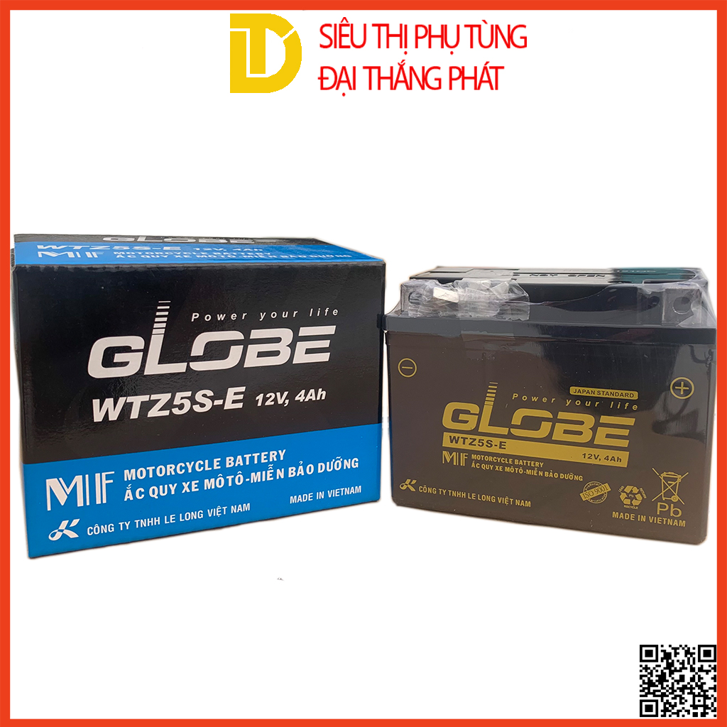 Bình ắc quy khô GLOBE WTZ5S-E 12V-4AH bình ắc quy xe máy WAVE RS100, RS110, AIR BLADE 110, EXCITER 135 / 150