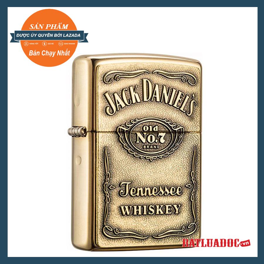 {SALE CỰC KHỦNG} Bật lửa Zippo Jack Daniel's Label Brass Emblem Pocket Lighter Dùng Xăng Đá