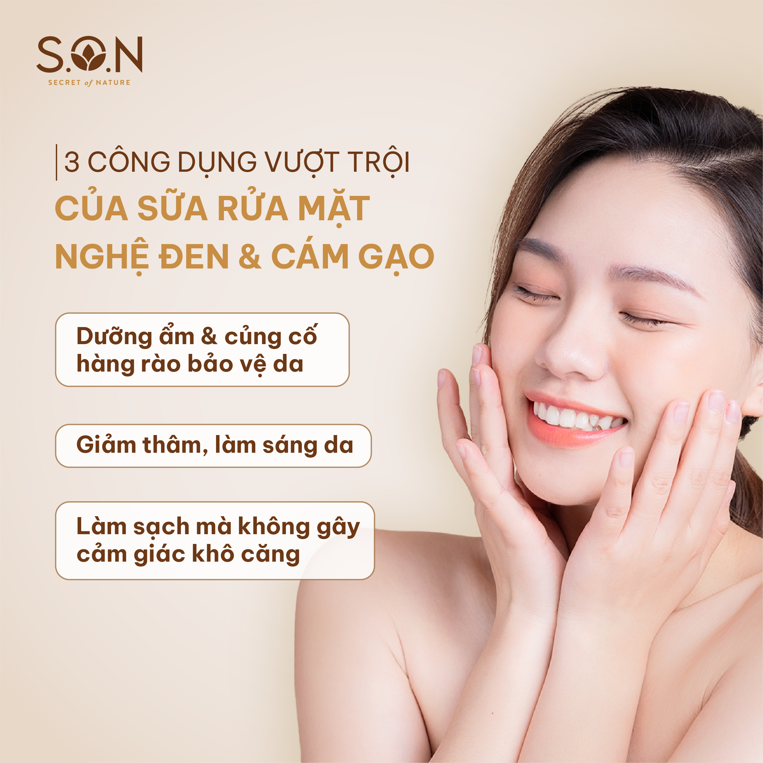 Sữa rửa mặt nghệ đen & gạo S.O.N dành cho da khô 100ml