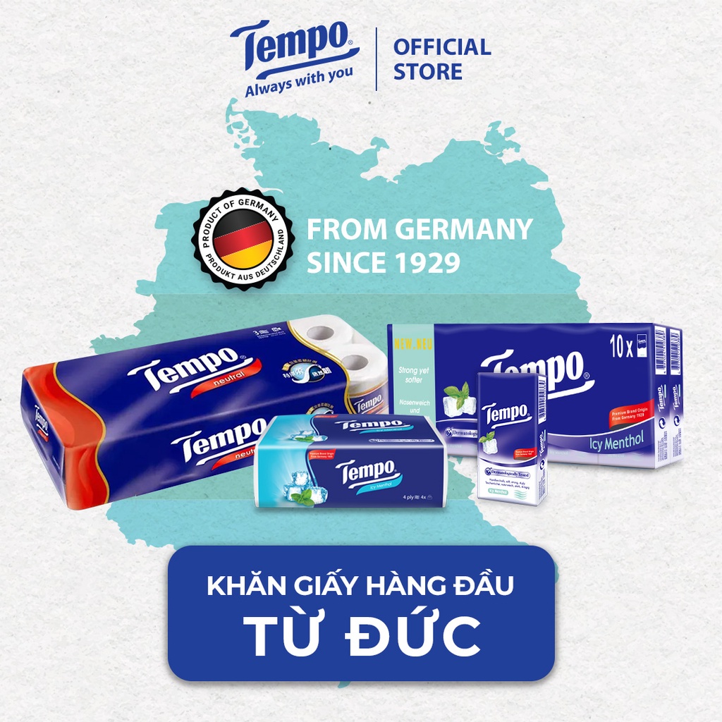 [COMBO 3 LỐC x 10 GÓI] Khăn Giấy Tempo Regular Không Mùi/Bạc Hà (Lốc 10 gói) - Thương Hiệu Đức