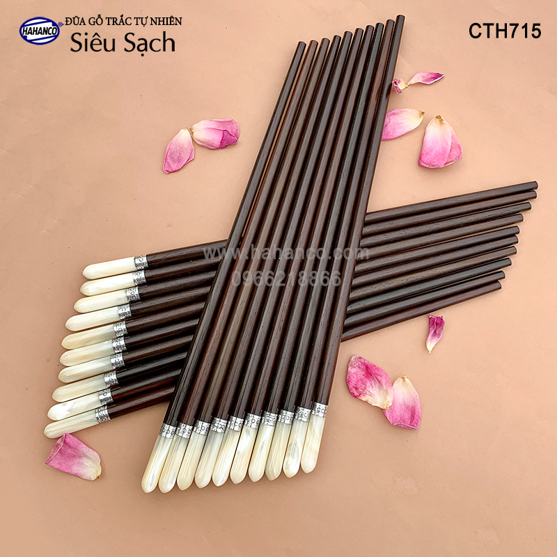 10 đôi Đũa trắc đầu ốc búp viền Bạc hàng siêu cấp - dành cho giới thượng lưu (CTH715) HAHANCO