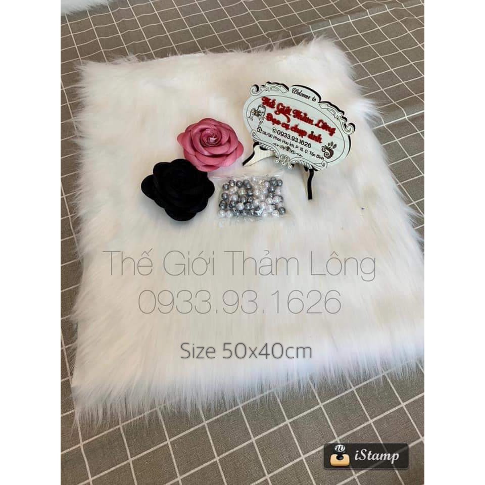 Thảm trắng lông dài hồ ly - size mini 50x40