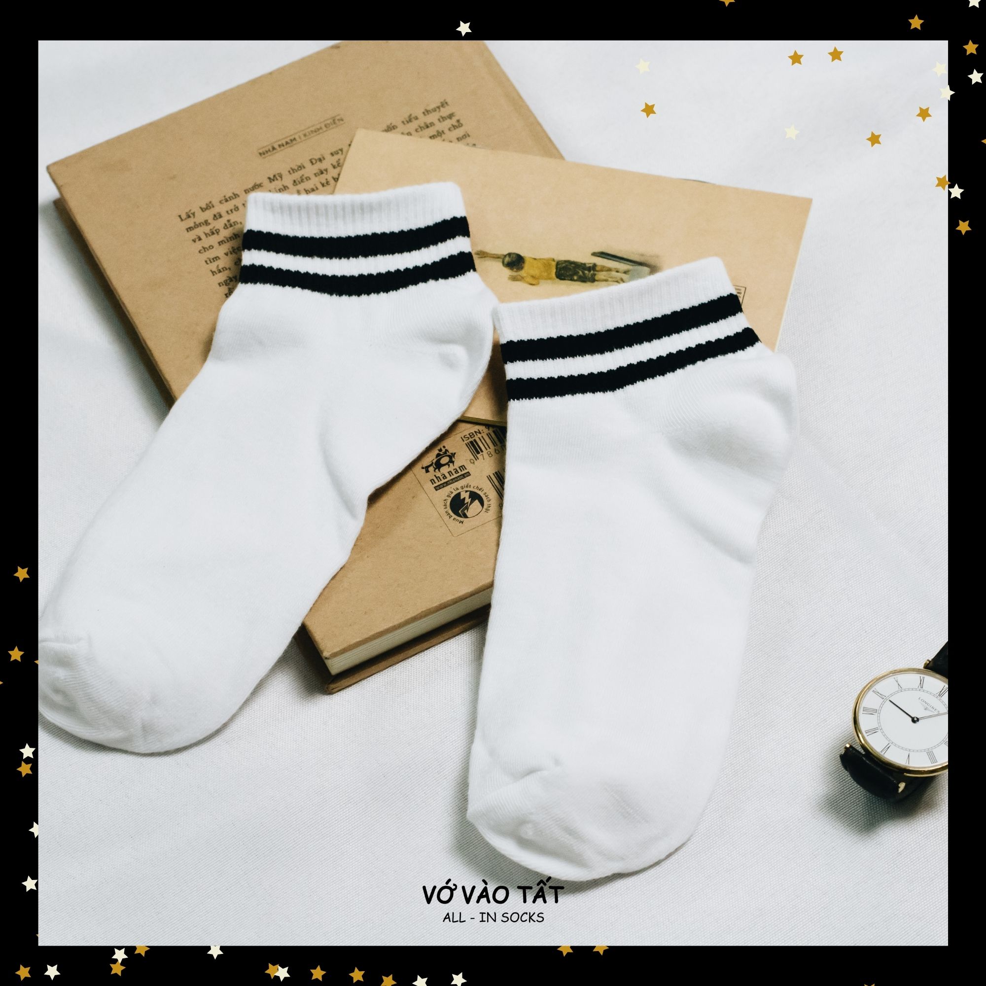 Tất vớ unisex trắng đen sọc ngang