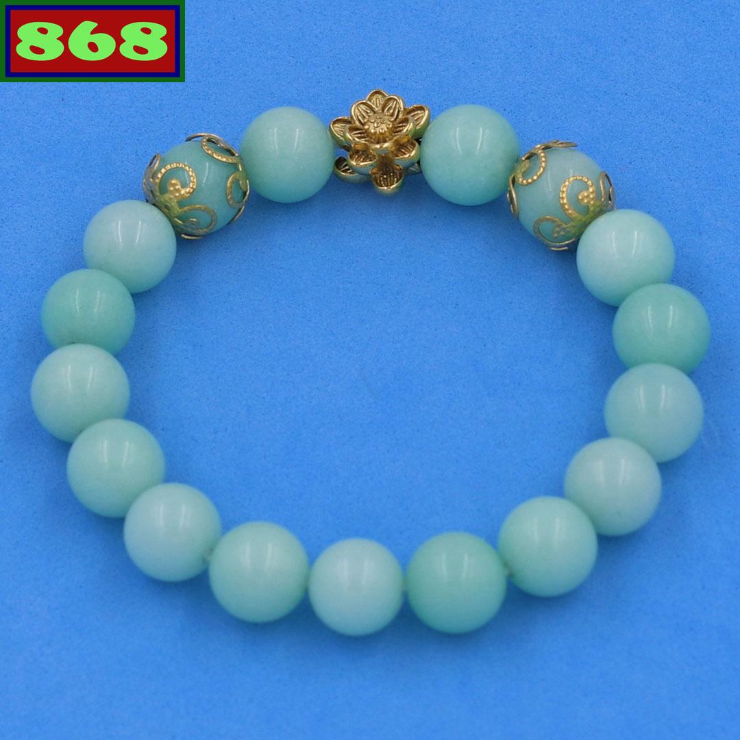 Chuỗi tay ngọc phỉ thúy 10 ly hoa sen vàng vnpthsbkv10