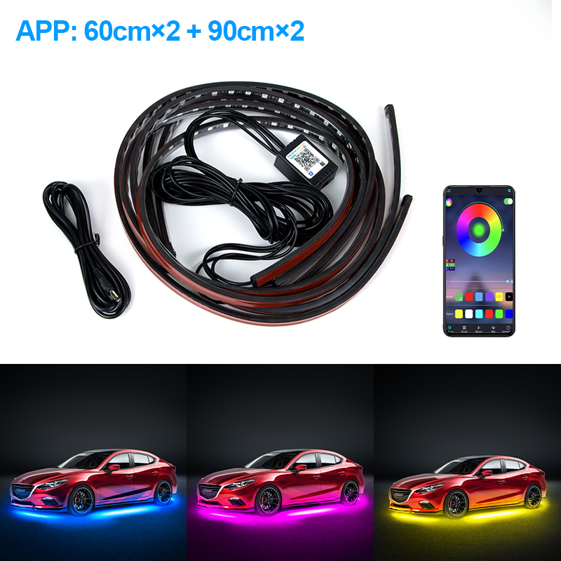 4pcs Car Underglow Neon Light Strip LED Decoration Lamp Multyi-color APP/Remote Control