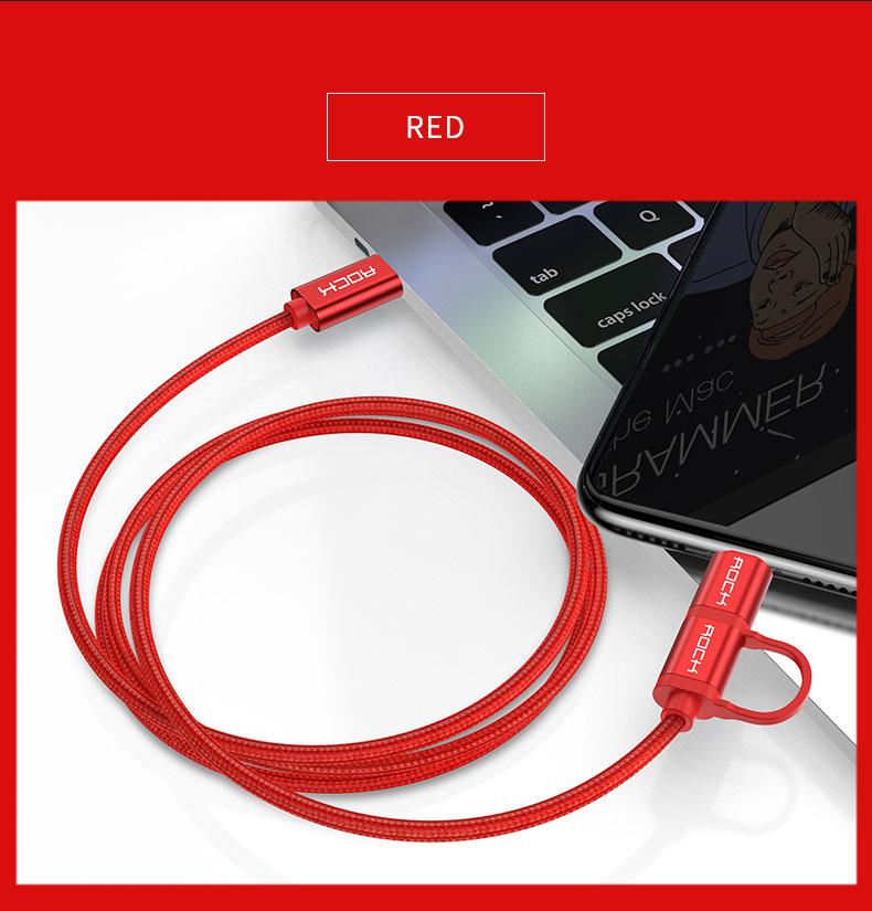 Cáp sạc và truyền dữ liệu rock 2in1 type-c to type-c + lightning metal charge & sync round cable rcb0691