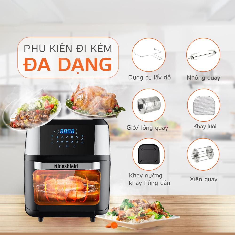 Nồi Chiên Không Dầu Venko Có Kính Dung Tích 10,5lít Công Suất 1700w - Nồi Chiên Cả Con Gà - Bếp Chiên Không Dầu - Air Fryer - Nồi Chiên Cỡ Đại