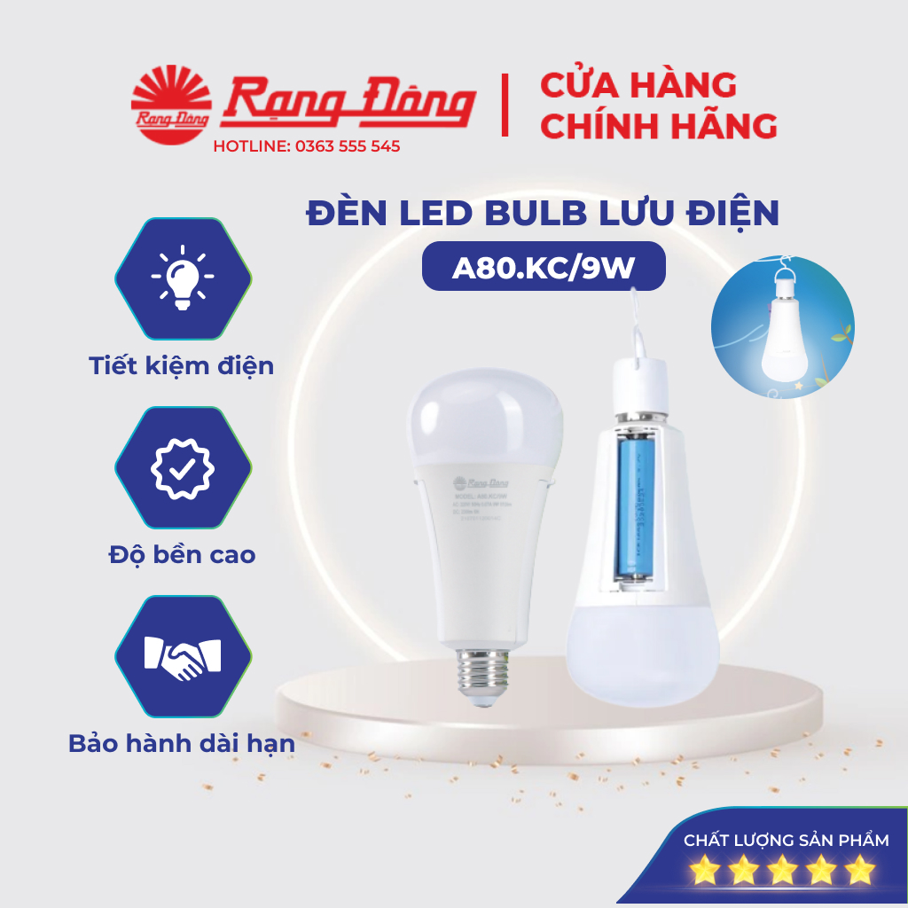 Đèn led bulb tích điện 9w rạng đông a80.kc/9w