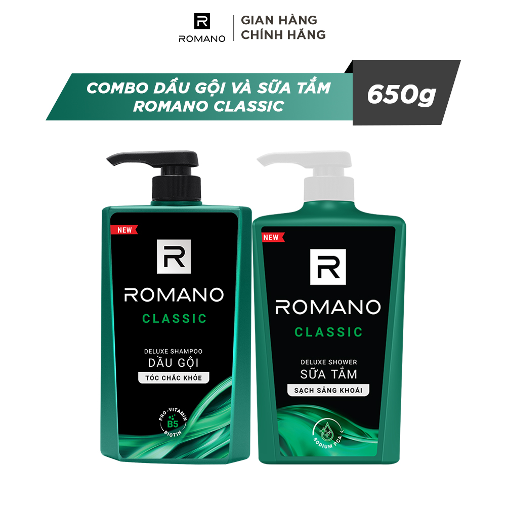 Combo Dầu gội và Sữa tắm Romano Classic 650g/chai