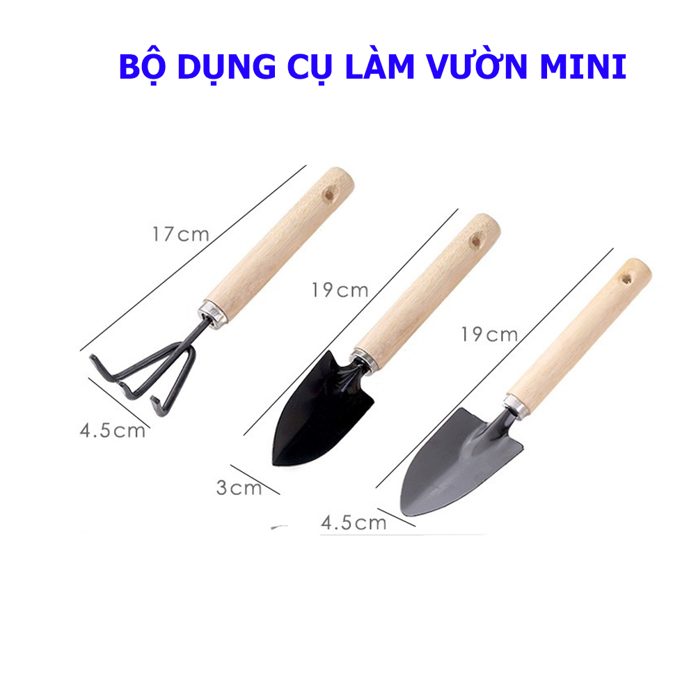 Bộ 3 dụng cụ làm vườn xẻng, xới,cào mini