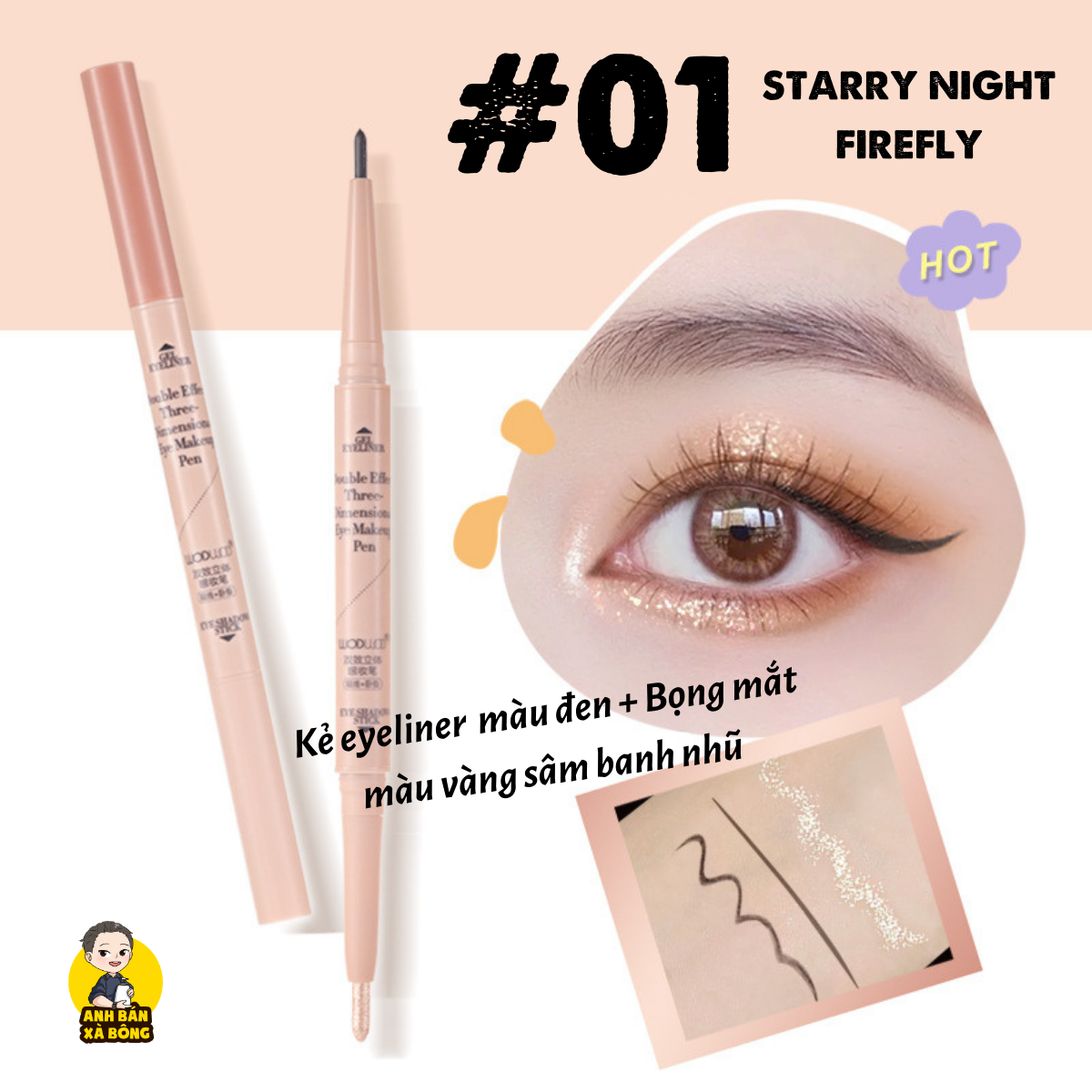 Bút kẻ bọng mắt hai đầu wodwod double effect three dimensional eye makeup pen w950