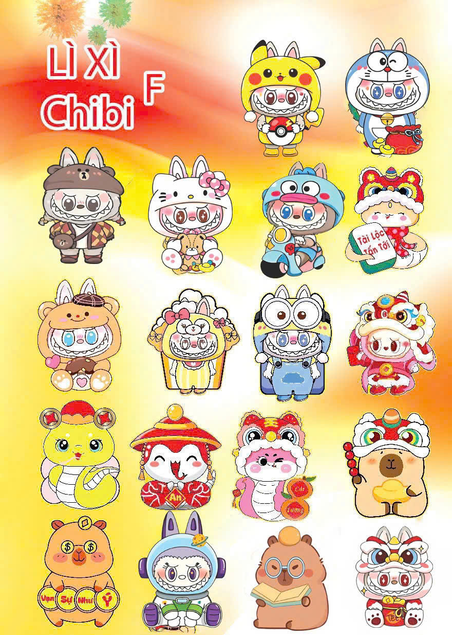 Combo 50 bao lì xì chibi phản quang mẫu 2025