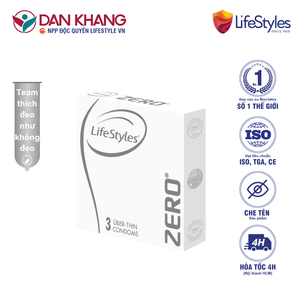 Bao Cao Su LifeStyles Zero Super Thin Siêu Mỏng Cao Cấp Hộp 3 bao