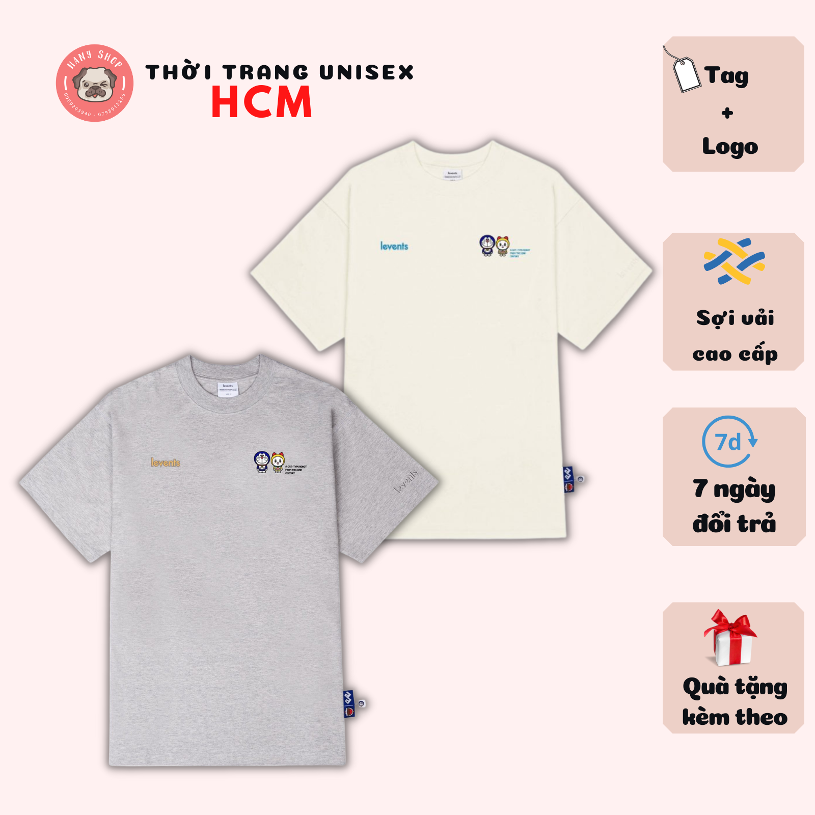 Áo thun nam nữ Levents Doraemon Popular Cat Tee form rộng tay lỡ vải cotton dày mịn full tag Thời trang Unisex HCM AL233