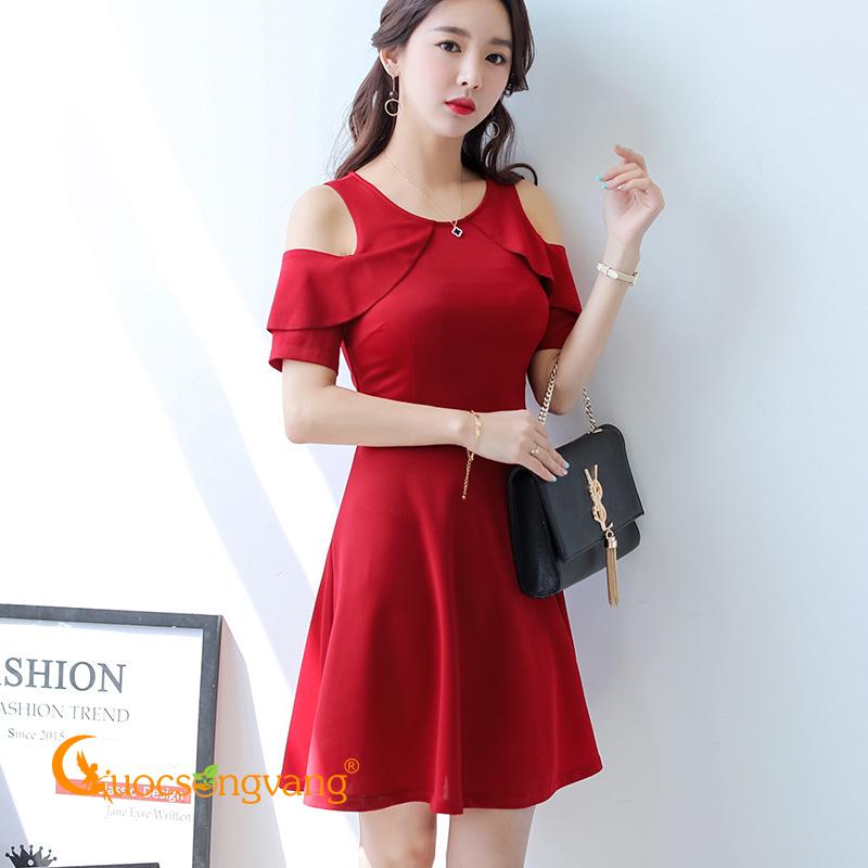 Váy đầm công sở đầm xòe hở vai GLV054