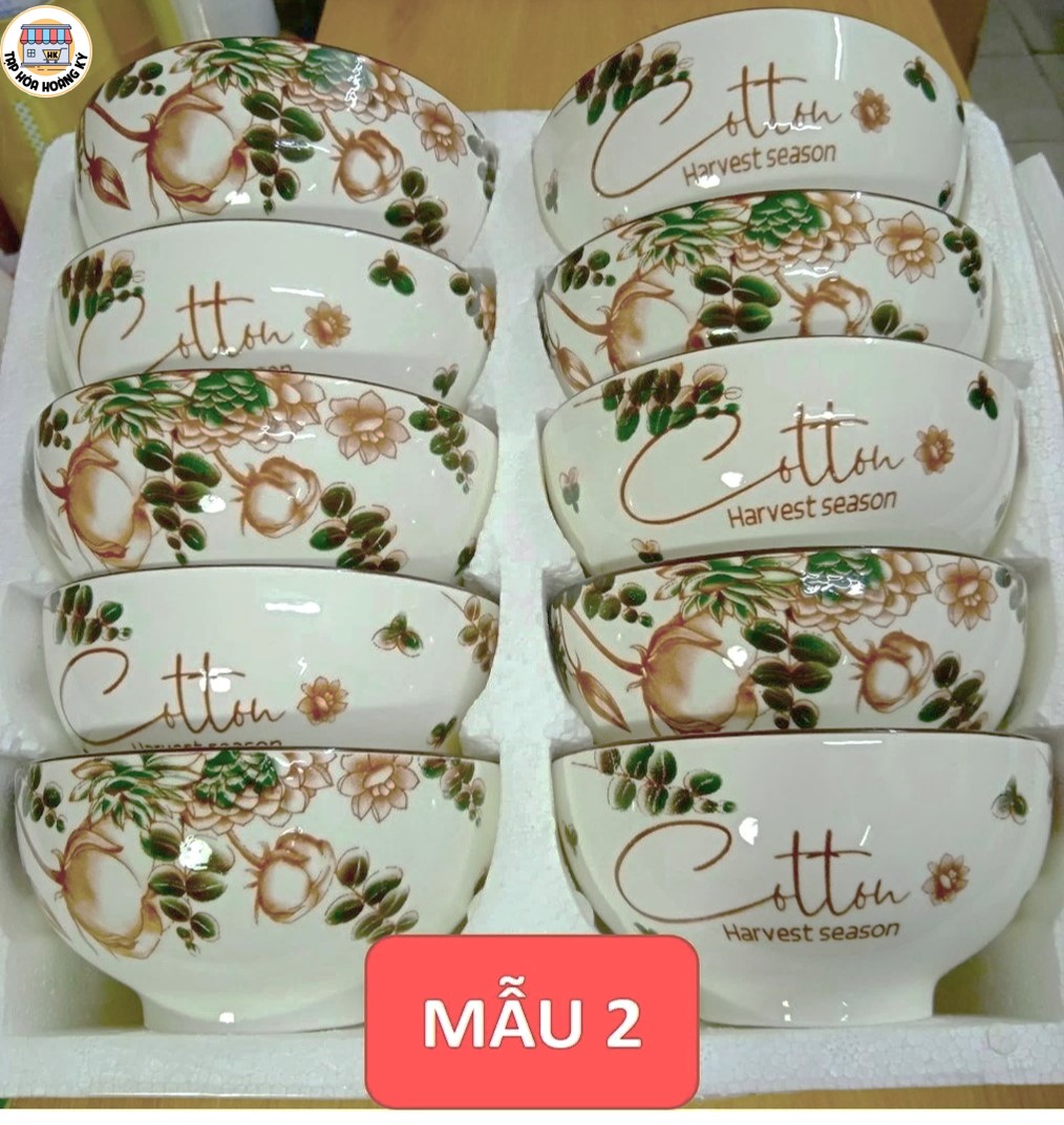 BỘ TÔ, CHÉN, ĐĨA GỐM SỨ HOA VĂN COTTON 4D (GỒM 3 TÔ LOE, 4 ĐĨA ẢO, 10 CHÉN CƠM) + TẶNG 10 ĐÔI ĐŨA GỖ LÊ VÂN