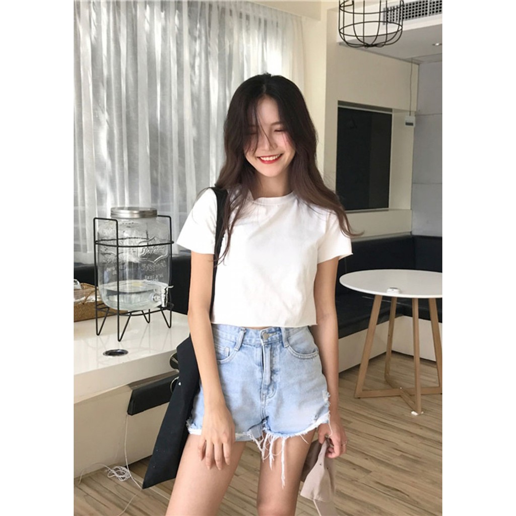 Áo crotop cộc tay cổ tròn thời trang, cá tính