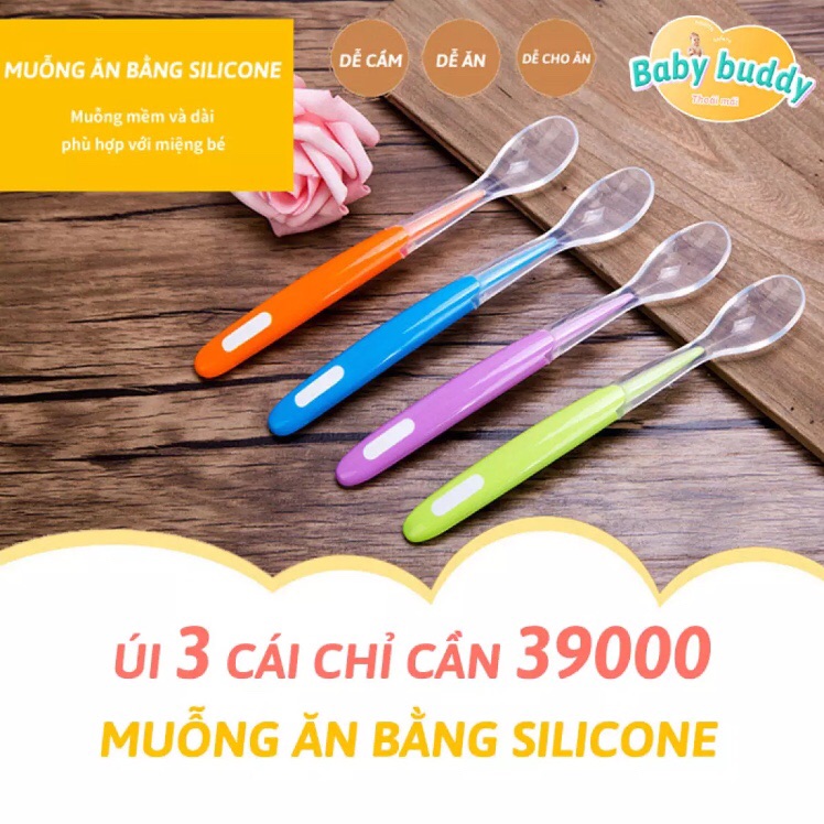 Sét 3 chiếc thìa ăn dặm silicon siêu mềm cho bé