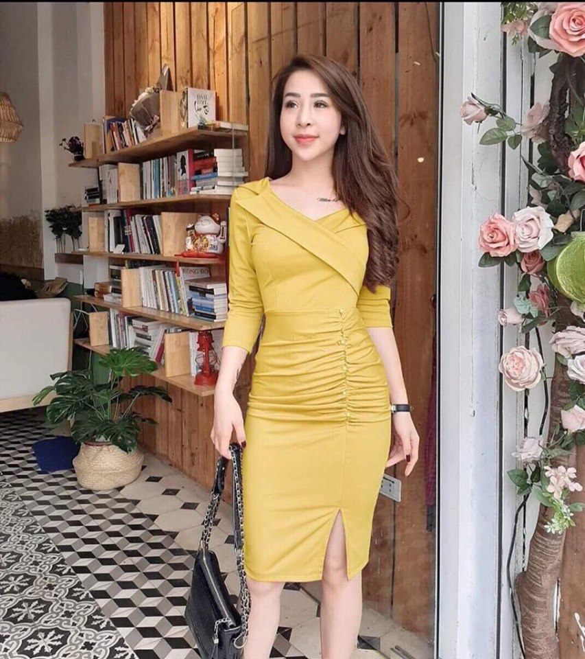 Đầm Nữ ( Váy Nữ ) Cổ Vest Có Mút Ngực Thời Trang Bambo