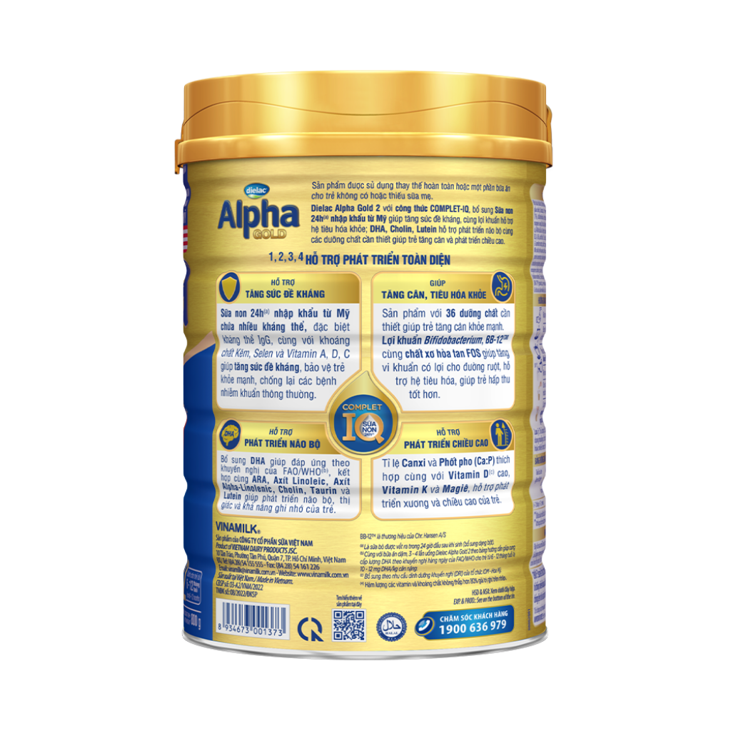 [Date T4/25] Sữa bột Dielac Alpha Gold 2 - lon 800g (cho trẻ từ 6 - 12 tháng tuổi)