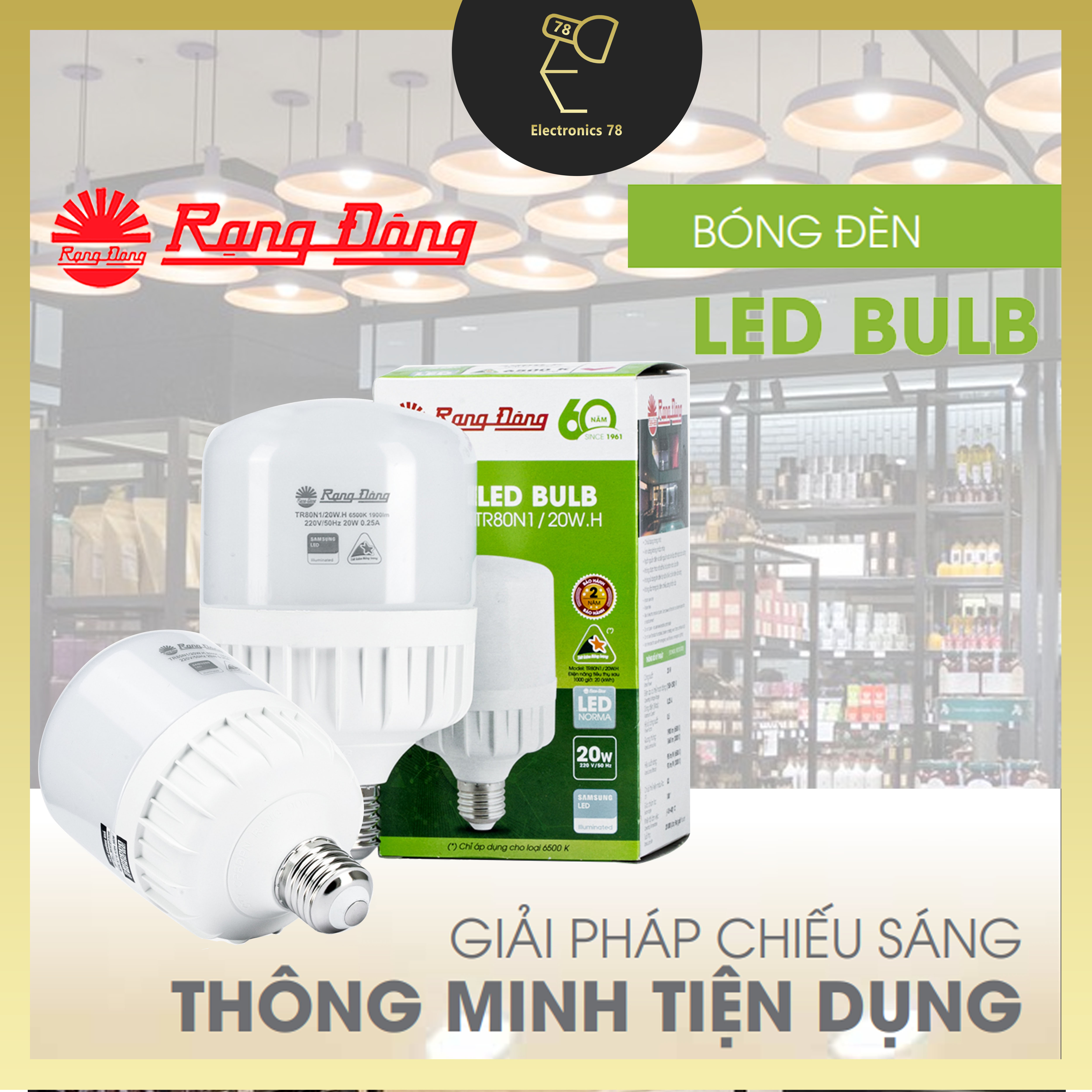 [Chính Hãng] Bóng LED Trụ Rạng Đông, Bóng sáng tiết kiệm điện 20W-30W-40W-50W-60W-80W , Ánh sáng Trắng/Vàng