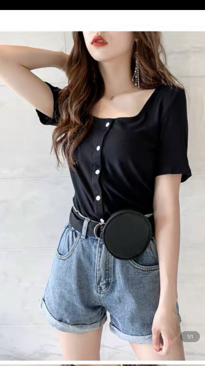 Áo borip cổ vuông phối nút trước kiểu nữ tính TTSA1156