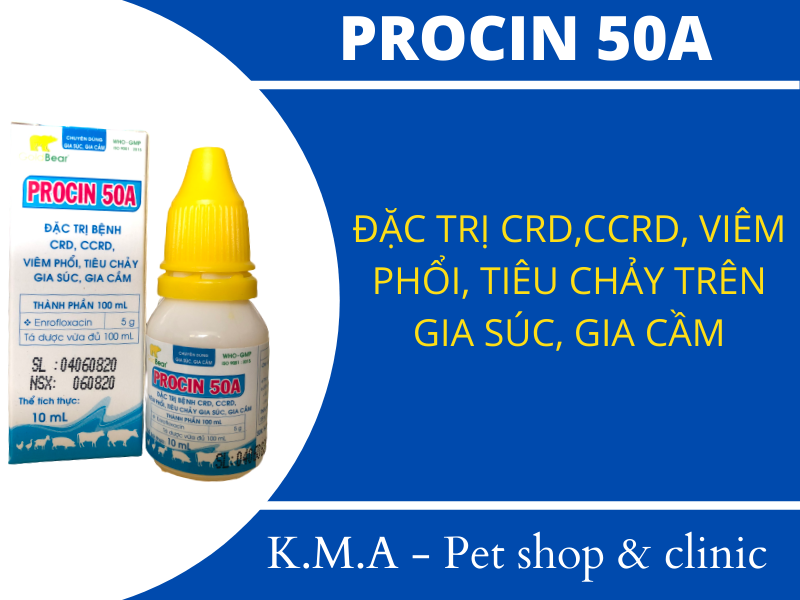 PROCIN 50 A - NGỪA HÔ HẤP TIÊU CHẢY TRÊN CHIM CẢNH GÀ ĐÁ (CHAI 10ML)