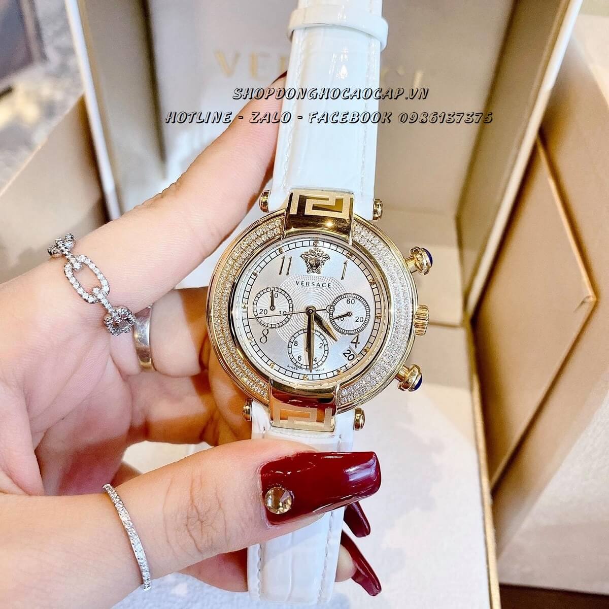 [HCM]Đồng Hồ Versace Nữ Dây Da Trắng Gold 38mm