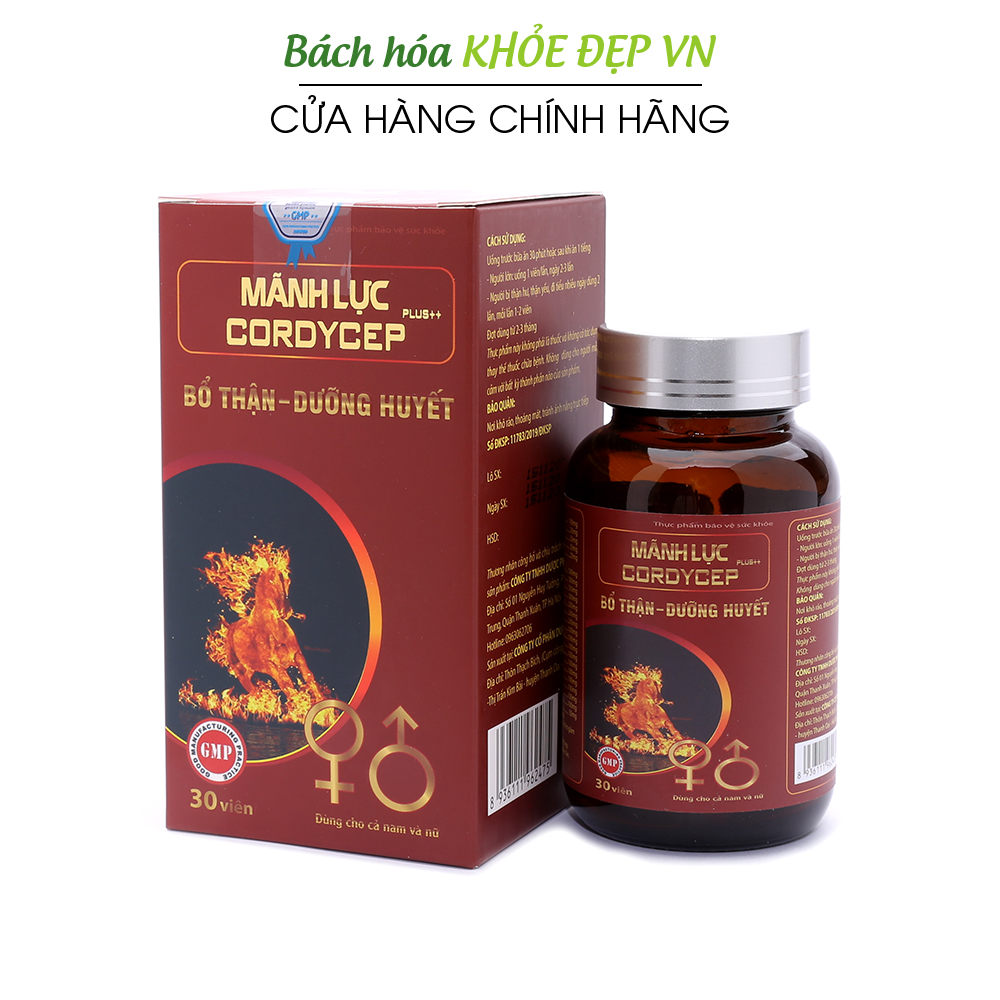 Tăng cường sinh lý nam Mãnh Lực Cordycep Plus bổ thận tráng dương giảm đau lưng mỏi gối - Hộp 30 viên