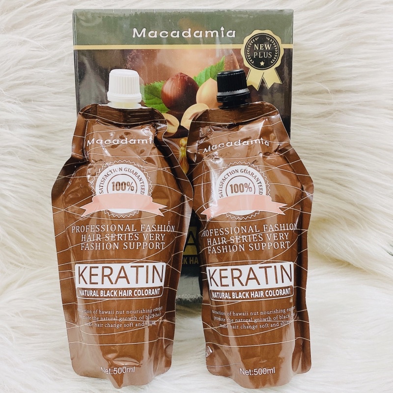 Thuốc nhuộm đen phủ bạc macadamaia karatin collagen chiết xuất quả thiên nhiên thần dược cho mọi loại tóc