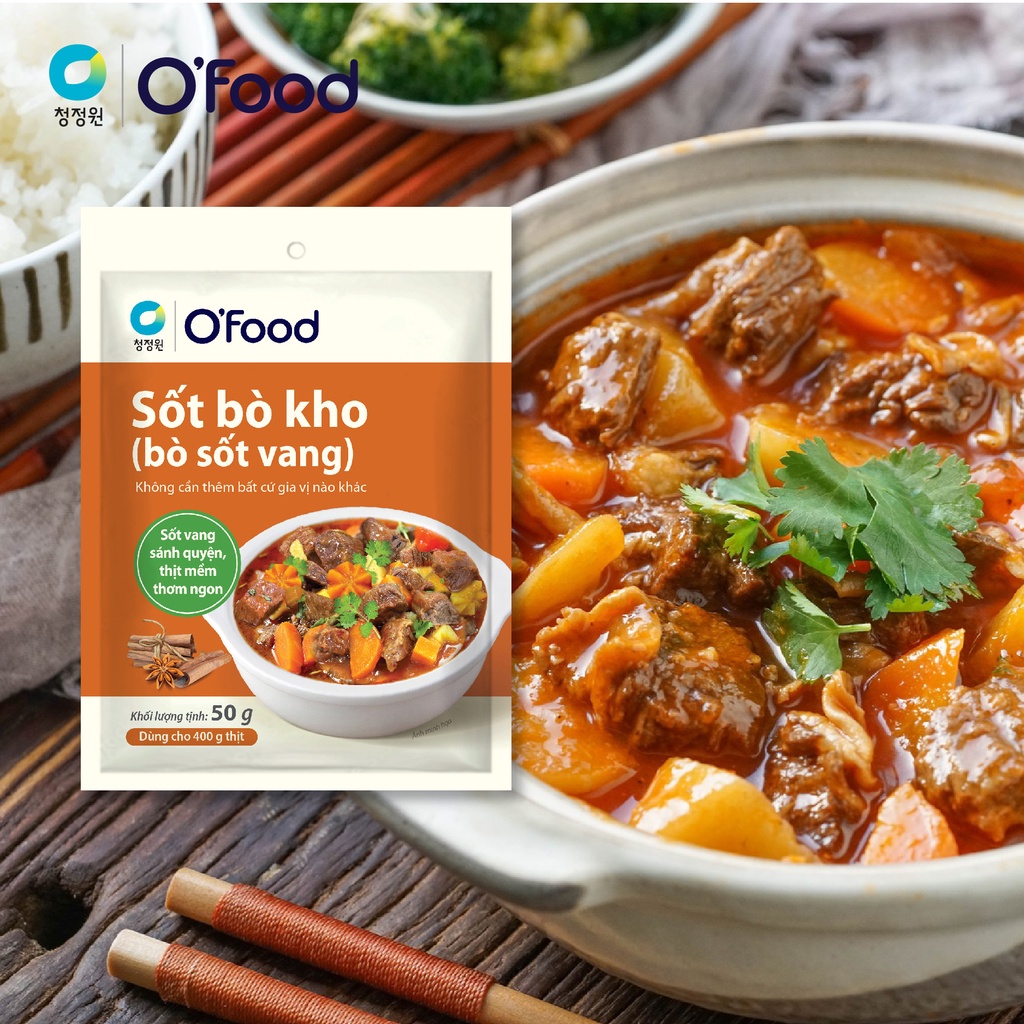 Sốt bò kho, Sốt kho thịt hoàn hảo, sốt kho tiêu O'food, bò sốt vang túi 50gr thơm ngon tiện lợi