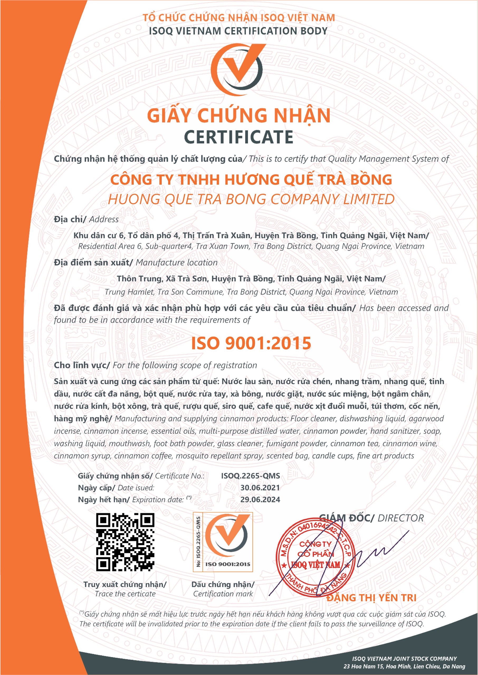 Siro Quế 500ml, Hương Quế Trà Bồng
