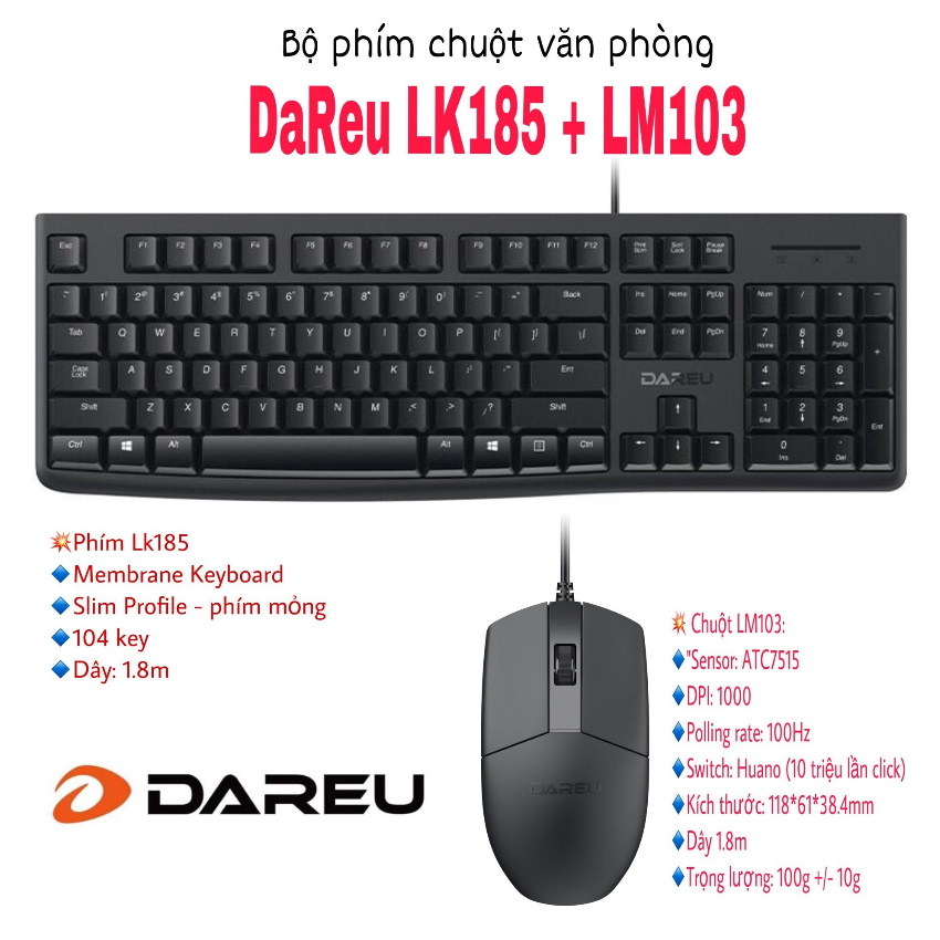 Combo bộ phím dareu lk185 và chuột lm103