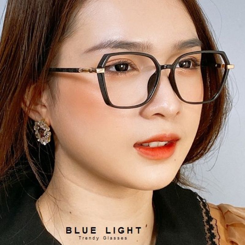 Giá bán Gọng Kính Cận, Kính Giả Cận Nam Nữ, Mắt To Rộng Đa Giác Viền Dày, Gọng Nhựa Dẻo TR90 Hàn Quốc - BLUE LIGHT