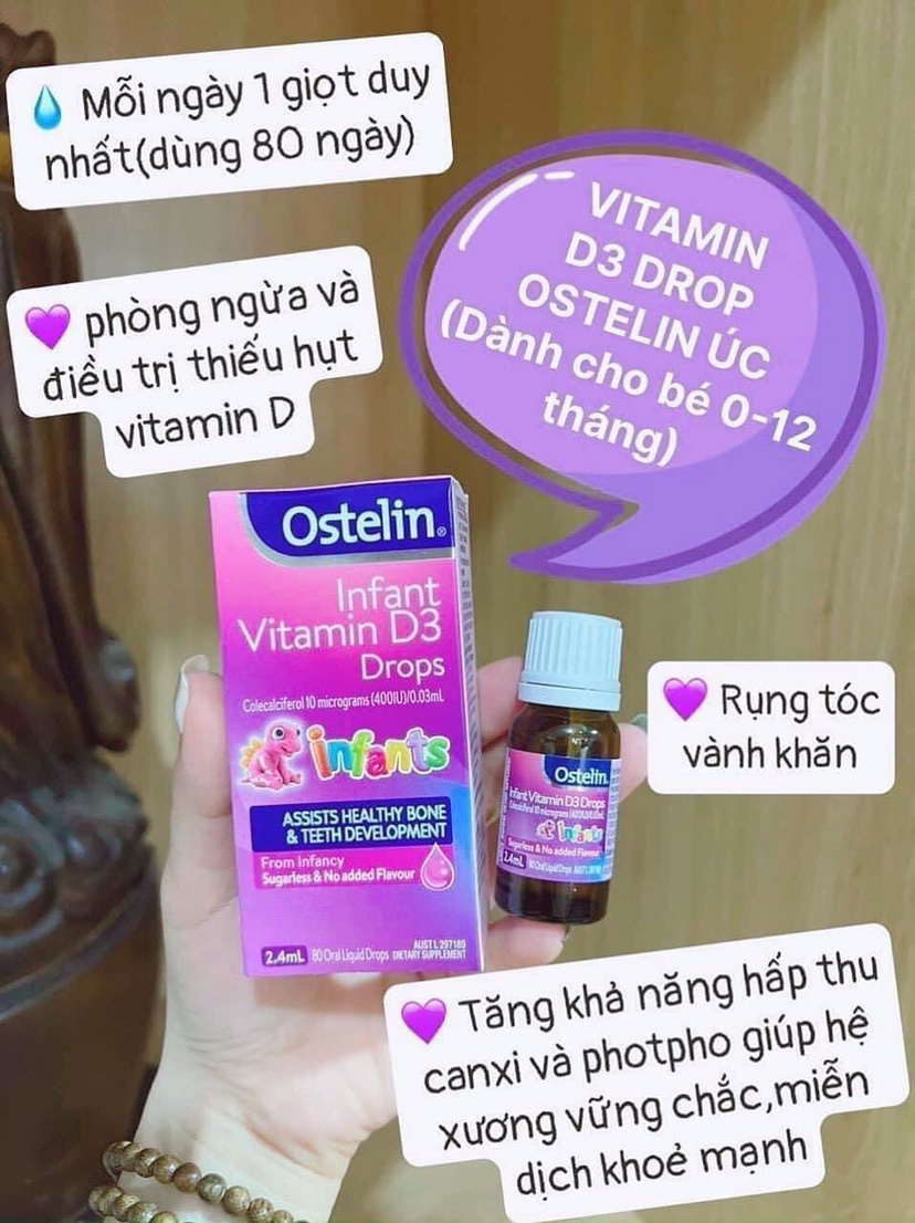 Vitamin D3 Ostelin kid liquid 20ml và Ostelin Infant Drop 2,4ml bổ sung cho trẻ từ sơ sinh