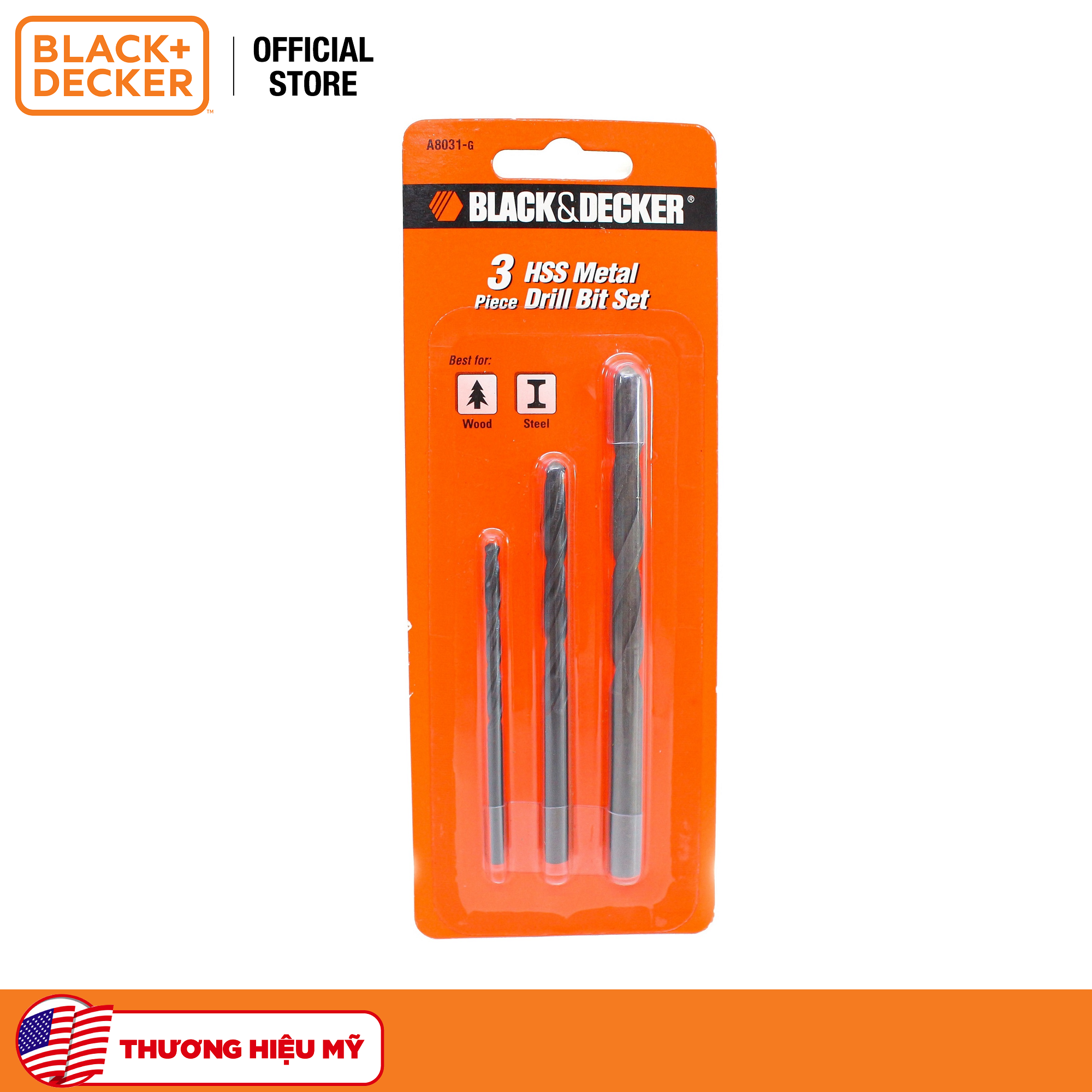 Bộ 3 mũi khoan sắt hss black & decker a8031g