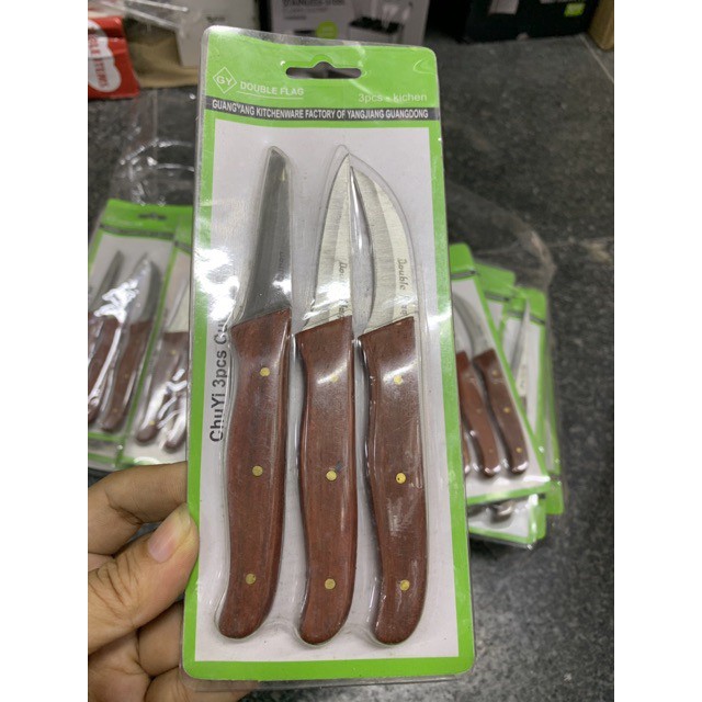 Bộ 3 Dao Tỉa Củ Quả Cán Gỗ